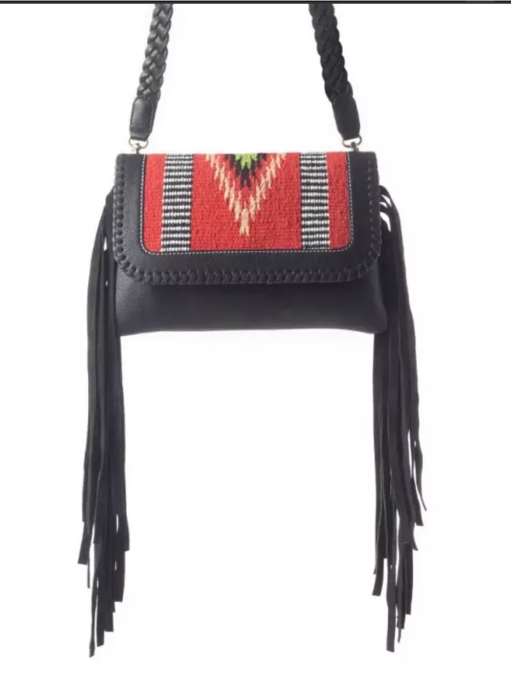 Myra Black Leather Fringe Crossbody/Cutch with Aztec Panel - NWT - Picture 15 of 16